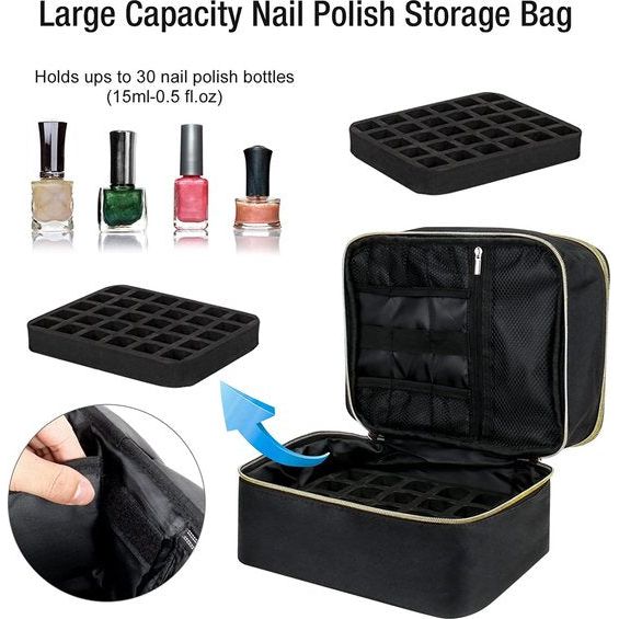 Hersance Dubbellaagse Nagellak-opbergbox voor 30 Flessen, Organizer met Nagellakdroger, Tas voor Nagellamp en Nageldesign Accessoires Hersance Dubbellaagse Nagellak-opbergbox voor 30 Flessen, Organizer met Nagellakdroger, Tas voor Nagellamp en Nageldesign Accessoires