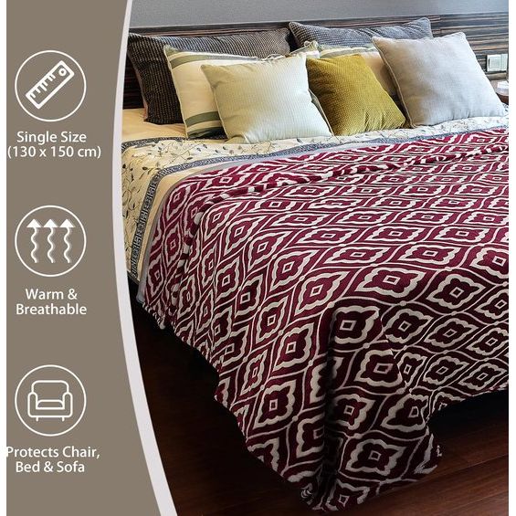 Marokkaanse lotusblauwe fleece deken voor bank, licht, zacht, gezellig loungedeken voor alle seizoenen.