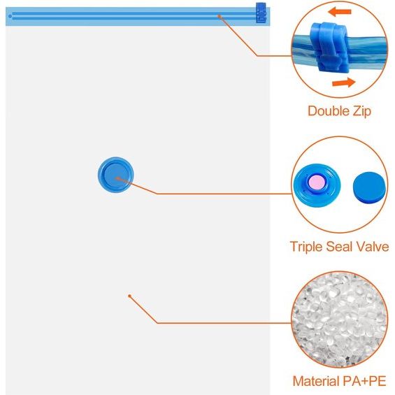 6 stuks vacuümzakken voor kleding, dekbedden, matrassen, vacuümzakken met handpomp, ruimtebesparende vacuümopbergzakken, kledingzak voor op reis, vacuümzakken, 100 x 80 cm, 80 x 60 cm, 60 x 40 cm