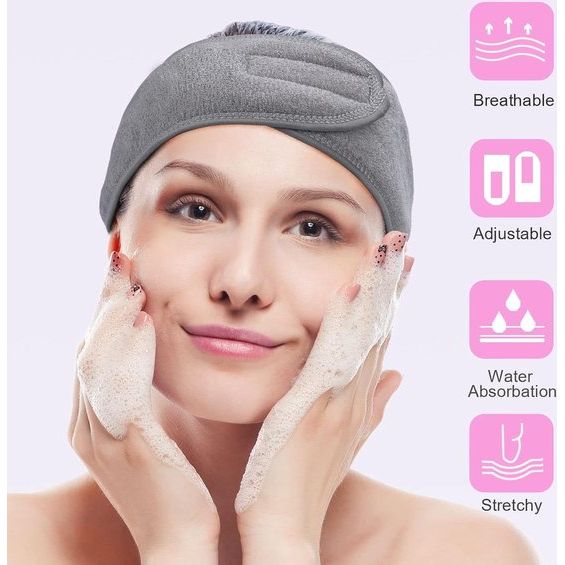 4 stuks cosmetische haarbanden, spa hoofdband, badstof haarbanden voor make-up, sport, yoga, verstelbare haarbeschermingsband met klittenbandsluiting (zwart + grijs)