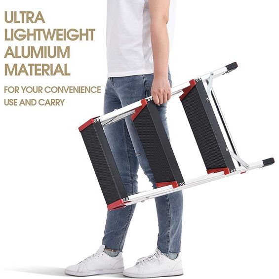 Kingrack Aluminium trapladder 3 stappen, lichtgewicht opstapkruk met breed platform, multifunctionele en antislip opvouwbare stapkruk, maximale belasting 150 kg