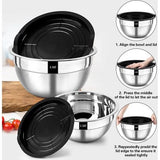 Mengkomset, roestvrij stalen kommen, 7-delige set met luchtdichte deksels, stapelbaar, vaatwasmachinebestendig, maat 5, 3,5, 2,5, 2, 1,5, 1, 0,67 QT, ideaal voor mengen en serveren