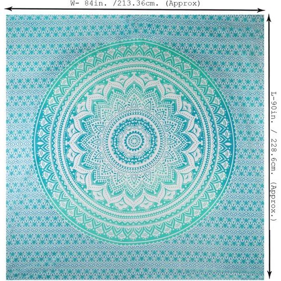 Katoenen mandala wandtapijt, zeegroen, hippie, boho, wandtapijt, 228 x 213 cm