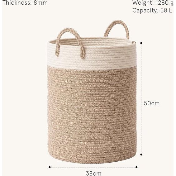Gevlochten mand katoenen touw opbergmanden - grote katoenen mand, wasmand voor deken, kinderspeelgoed, mand L wasmand voor kinderkamer 58L