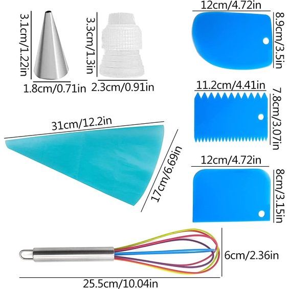 Qixuer 16-delige set spuitmonden voor taartdecoratie, met 1 spuitzak, 3 schrapers, 1 adapter, 2 garde, spuitmonden, gebak, doe-het-zelf-kits voor taartdecoratie