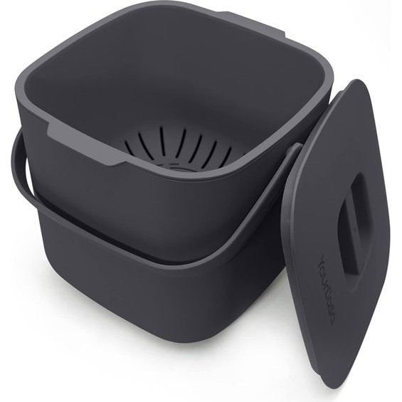 Biologische keukenafvalbak 4L Compostbak voor dagelijks organisch afvalcontainer - Vaatwasmachinebestendig - Geurbestendig - Verwijderbare zeef - Biologische bak klein met deksel Biologische emmer (antraciet)