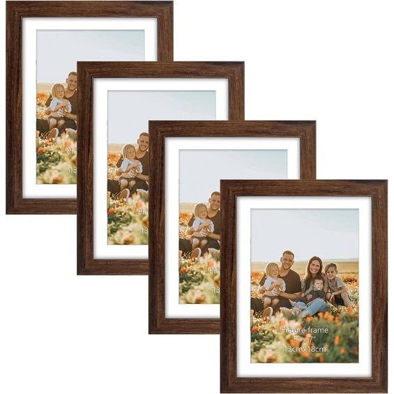 Set van 4 fotolijsten 13x18 cm, bruine rustieke fotolijsten voor 18x13 foto's met passe-partouts of 15x20 foto's zonder passe-partouts, wand- of tafelstandaard