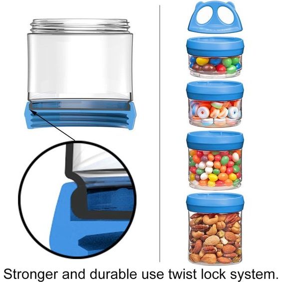 Snack Container, Stapelbare container Snack Tower 4-delige draaisluiting voor het bewaren van melk, snacks, blauw 916 ml
