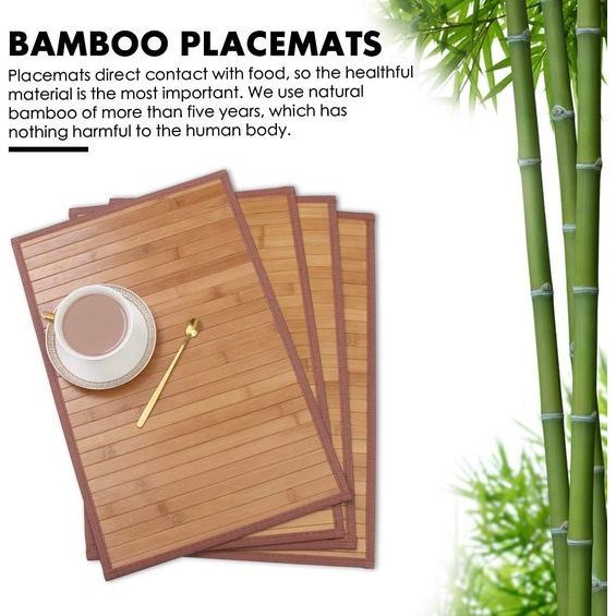 Bamboe placemats voor eettafel, placemats set van 4, vlekbestendige, hittebestendige placemats, duurzame en robuuste eetplacemats voor keukentafel (30 x 44 cm)