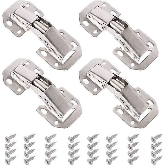 Pack of 4 Cabinet Hinges Metal Screw-On Hinges Opening Angle 90° Furniture Hinges Door Corner Stop with Screws for Furniture Cabinet Door Kitchen Cabinet