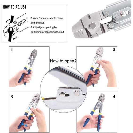 Krimptang voor draadkabel, krimptang tot 2,2 mm, met 150 stuks, 3 matten, aluminium dubbele buizen, krimpbuizen kit