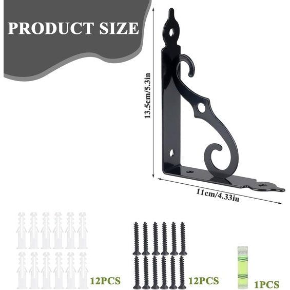 6 stuks plankhouders, dragers voor zware lasten, 90 graden, zwart, wandhoek, plankhouder, maximale draagkracht 40 kg, metaal, plankdrager met schroeven voor wandmontage, 140 x 110 mm, zwart