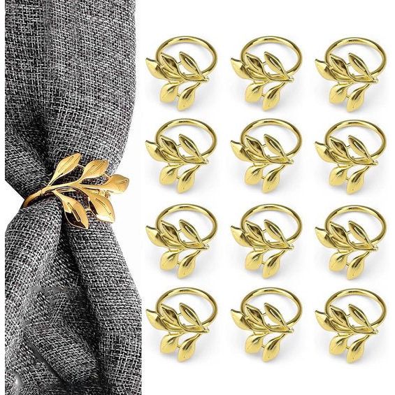 Pak van 12 gouden servetringen, servetringen, bladeren servethouders, metalen servetgespen bladeren voor bruiloft, Kerstmis, verjaardag, Valentijnsdag, familiereünie, etentje