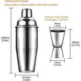 Cocktailshaker, cocktailset, 10-delige geschenkbarset, baraccessoires, cocktailset, 750 ml, premium barkeeperset voor thuis, bar