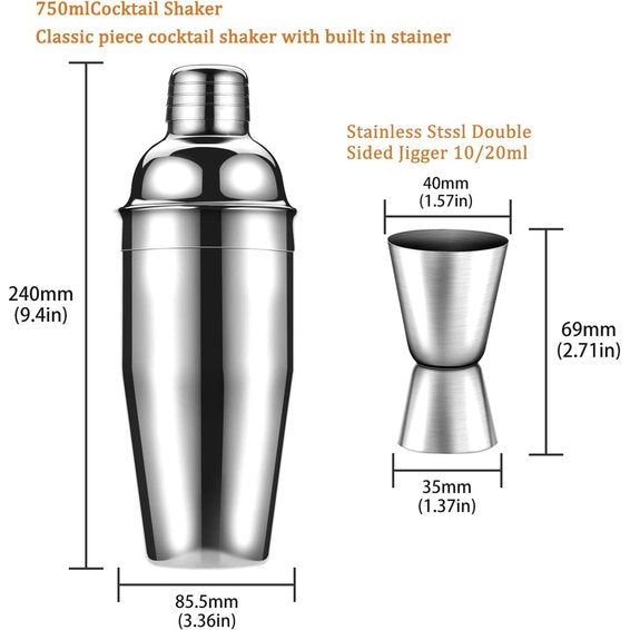 Cocktailshaker, cocktailset, 10-delige geschenkbarset, baraccessoires, cocktailset, 750 ml, premium barkeeperset voor thuis, bar