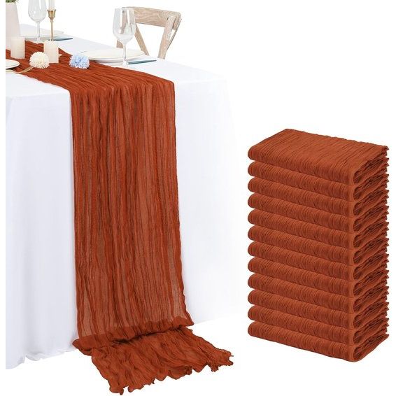 Tafellopers van terracotta, rustieke tafelloper van gaas, 55 x 180 cm, kaasdoek, boho-tafelloper, bruiloft, tafelkleed voor bruiloftsfeest, bruidsfeest, tafeldecorati