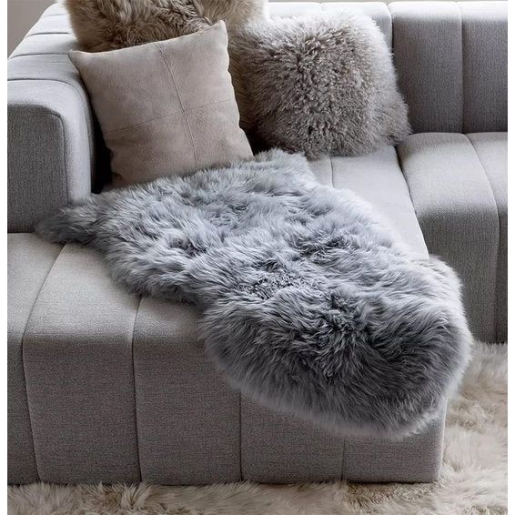 Imitatie lamsvacht schapenvacht tapijt, art bont in superzachte lamsvacht imitatie, wollen tapijt, langharige vachtlook, wil bedkleed, bankmat (60 x 90 cm, grijs)