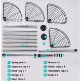 Telescopische doucheplank, 190-310 cm, in hoogte verstelbare doucheplank zonder boren, roestvrij staal, hoekrek, badkamerrek met 4 x manden, 4 x haken en 1 x handdoekhouder voor handdoek,