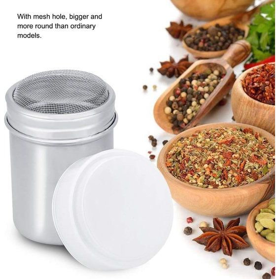 Cacaostrooier, poedersuiker-shaker, roestvrij stalen strooier, poedersuiker strooier met vershouddeksel, cacaostrooier, chocolade strooier voor chocolade, poedersuiker, zout, cacao, meel, koffie