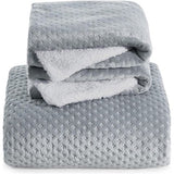 Fluffy Bed Linen 200 x 200 cm Grey - Winter Duvet Cover Fleece with 2 Pillowcases 80 x 80 cm, Warm Bedding Sets with Zip, Cuddly Waffle Pique Winter Bed Linen for Double Bed