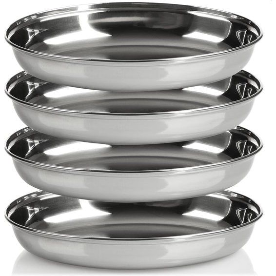 4 x ovale schaal - metalen serveerservies voor mezze of antipasti - schalen als plank - glanzende decoratieve schaal voor het presenteren van fruit en snacks (4 x 26 cm)