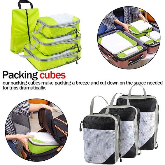 4-delige set pakkubussen, compressieverpakking-organizer, praktische pakzakken, uitbreidbare bagage-organizer voor dames en heren, handbagage, rugzak, koffer-organizer (groen)