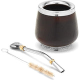 Geselecteerde collectie - Yerba Mate pompoen (Mate Cup) - Premium Mate Gourd met details van nieuwzilver - inclusief gedetailleerde pompon en reinigingsborstel. (Chaco)