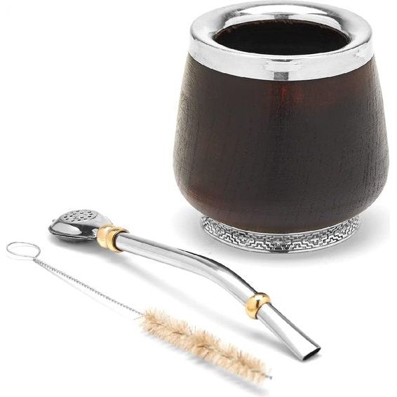 Geselecteerde collectie - Yerba Mate pompoen (Mate Cup) - Premium Mate Gourd met details van nieuwzilver - inclusief gedetailleerde pompon en reinigingsborstel. (Chaco)