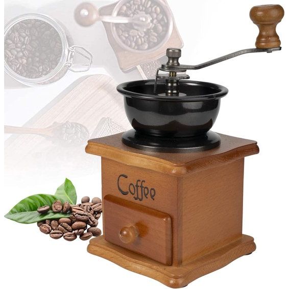 Vintage koffiemolen, handmatig, van hout, koffiemolen, handinstelbare grove instelling, handkoffiemolen, met keramische bramen, opvanglade, perfect voor druppelkoffie en espresso