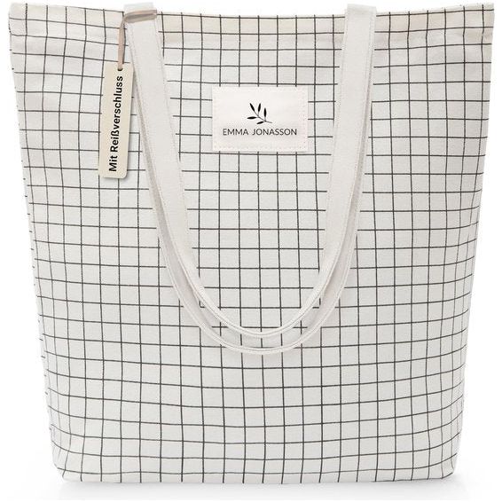 Jute tas met ritssluiting en binnenzak, stijlvolle shopper voor dames, boodschappentas met lang handvat, perfecte tas als tote tas, stoffen tas