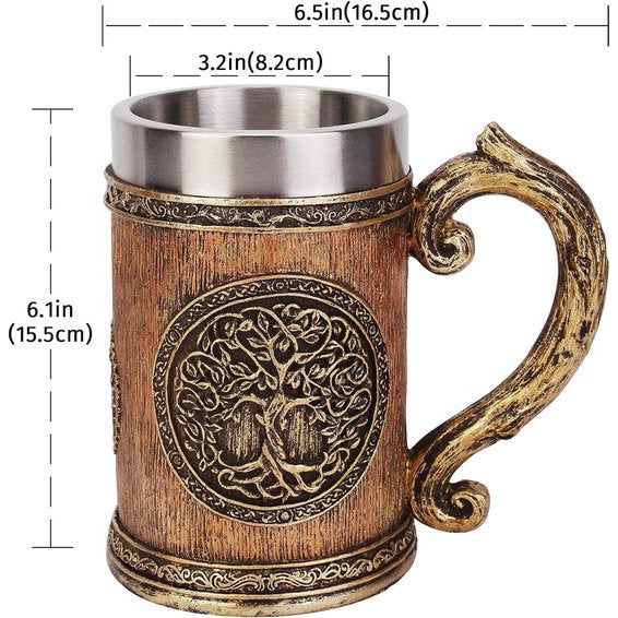 Noorse Viking TREE OF LIFE Becher 304 roestvrijstalen hars bierpul mok koffiekopje Reaper decoratie (Noorse Viking TREE OF LIFE)