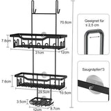Doucheplank om op te hangen, 3-deurs doucheplank zonder boren, doucheplank, badrek, douchemand, hangend, shampoohouder, douchehangrek voor glazen deur, douchewand met zeepbakje en haak (zwart)