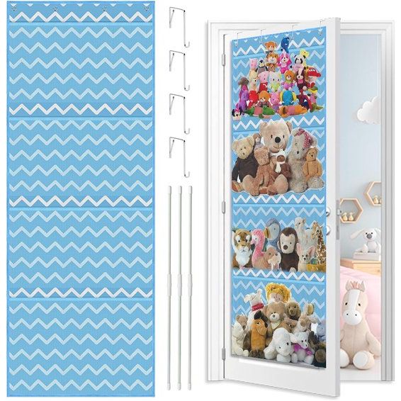 Opbergtas voor knuffeldieren, voor knuffeldieren, babyaccessoires en vochtige doeken, ademende hangorganizer met 4 grote vakken voor kinderkamer, slaapkamer