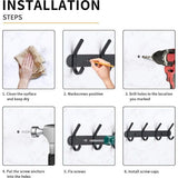 Wall Coat Hook, Coat Hook with 6 Hooks, Metal Hook Rack for Bedroom, Bathroom, Kitchen for Hanging Hat, Coat, Towel and Purse, Black