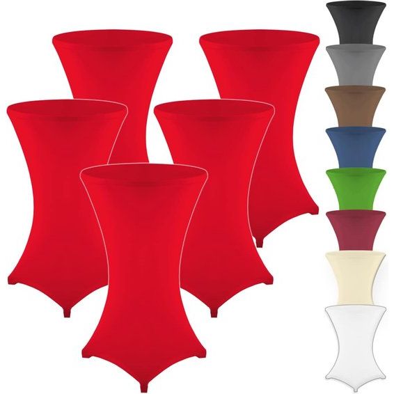 Diana, set van 5 stretch statafelhoezen met Öko-Tex-keurmerk, versterking in het voetgedeelte, Ø60-65cm, Ø70-75cm, Ø80-85cm (rood, Ø70-75cm)