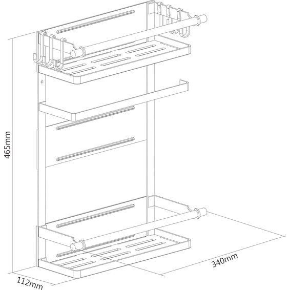 Magnetisch zijrek, belastbaar tot 12 kg, hangrek met afneembare haken en houten stokken, zwart