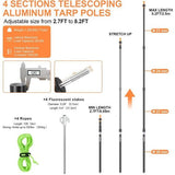 Tarpaulin Poles, Heavy Duty Tent Poles, Set of 2, Adjustable Aluminium Tent Poles for Tarps, Lightweight and Portable Telescopic Tarpaulin Poles for Camping, Hiking, Hammock etc. 4 Segments