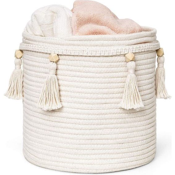 Decoratieve katoenen touwmand van macramé, boho, geweven kwastjes, opbergdoos, organizer voor kinderkamer, speelgoed, woonkamer, slaapkamer