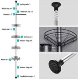 Telescopische doucheplank, 190-310 cm, in hoogte verstelbare doucheplank zonder boren, roestvrij staal, hoekrek, badkamerrek met 4 x manden, 4 x haken en 1 x handdoekhouder voor handdoek,