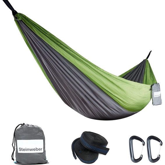 Steinweber Ultralichte hangmat met ophanging, 285 x 160 cm, max. 250 kg, reishangmat, 600 g, licht voor 2 personen, outdoor hangmat, camping, wandelen, tuin, balkon