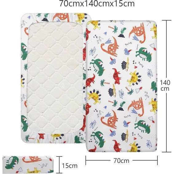 Baby hoeslaken voor kinderbed 140x70 cm 100% zacht katoen matrasbeschermer jersey (dinosaurus)