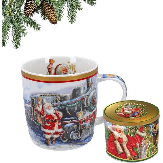 Kerstcollectie - Feestelijke Porseleinen Mok in Blik - Kerstman Kerstboom - 400ml