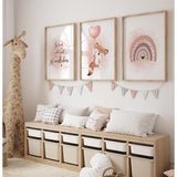 Poster Kinderkamer, set van 3 afbeeldingen babykamer meisjes, oudroze ballon regenboog van K3