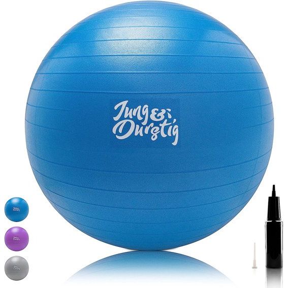 Originele gymnastiekbal incl. luchtpomp | yoga bal BPA-vrij | pilates bal tot 150 kg belastbaar | zitbal 65 cm | 75 cm | fitnessbal voor thuis | trainingsbal blauw