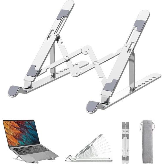 Laptopstandaard 7-niveaus verstelbare notebookstandaard Aluminium MacBook-standaard In hoogte verstelbare laptophouder voor MacBook Air, Dell, HP, Lenovo, tablets, notebooks Laptophouder