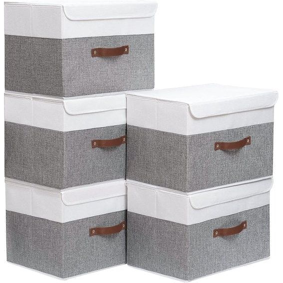 Opbergdozen met deksels, 3-pack, opvouwbare opbergbak met handvat, voor het, 45x30x30cm