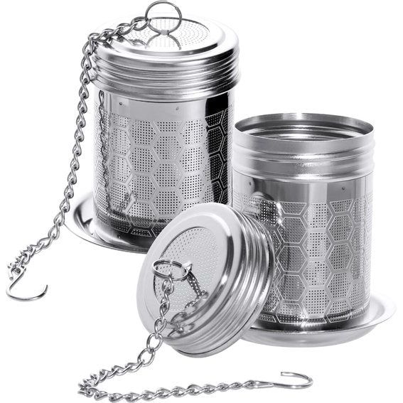 2 theezeef voor losse thee, theefilter, roestvrij staal, theezeef, thee-infuser, thee-infuser met lekbak, kruidenzeef, theezeef voor theepotten, kopjes, keuken