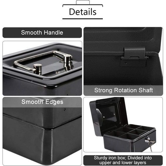 waterdichte doos met sleutelslot, draagbare mini draagbare kluis stalen petty afsluitbaar contant geld munt sieraden veiligheidsbox geldcassette kluis handvat huishoudelijke