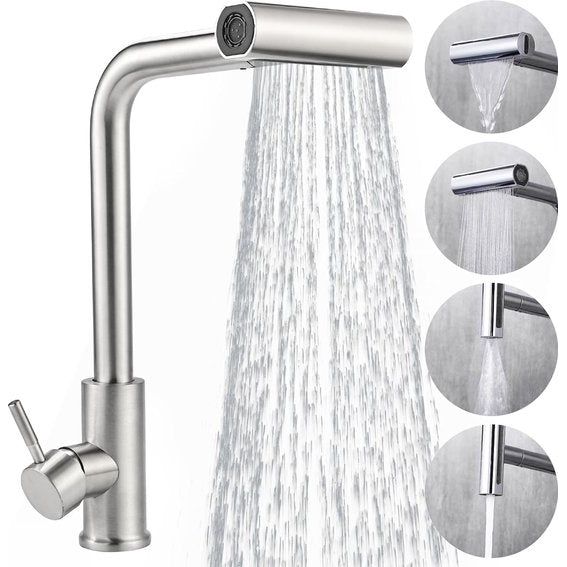 Keukenkraan, Uitschuifbaar, Hogedruk Keukenkraan, 360° Draaibaar, Mengkraan, Spoelbakmengkraan met 3 standen, Uittrekbare Keukenkraan (Roestvrij Staal) (Uitschuifbare Kraan 3)