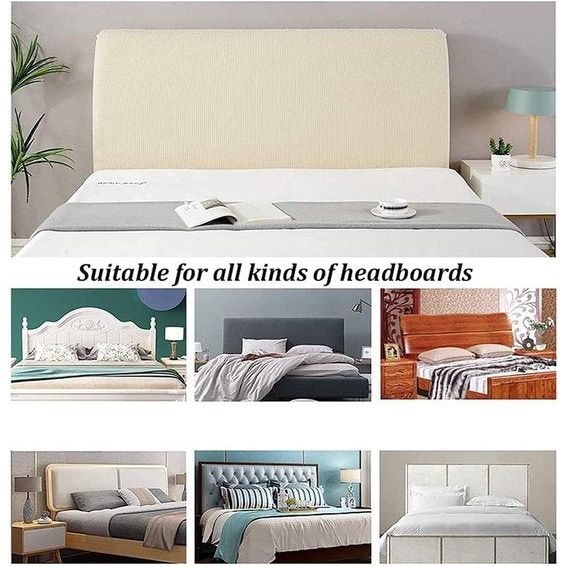 Hoofdbordhoes, grijs, beschermer, hoofdbordhoes, eenkleurig, design, hoofdbordhoes, overtrek, 180 cm, rekbaar, wasbaar, afneembaar, effen, voor slaapkamer (inktgrijs)